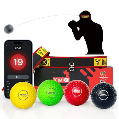 YMX BOXING Reflexball - 4 Bälle + 2 Stirnbänder, ideal für das Training von Reflex, Reaktion und Auge-Hand-Koordination