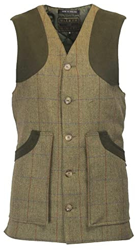 WALKER AND HAWKES Herren Country-Weste aus Tweed - für die Jagd geeignet - Waldgrün - Größe 2XL (46-48)