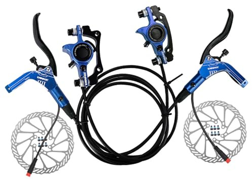 Buachois Fahrrad Scheibenbremssätze, Hydraulisches E-Bike Bremsenkit mit 160-mm-Bremsscheiben, Links vorne 89 cm und rechts hinten 147 cm Öldruck Bremssattelhebel für Elektrofahrrad Roller