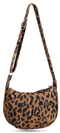 FITDON Halbmond Tasche Damen Crossbody Schultertasche, Hobo Casual Crossbody Bag Cord Umhängetasche mit verstellbarer Schultergurt, Leopard