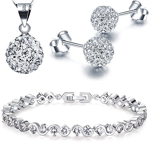 Kim Johanson Damen Schmuckset *Trinity* in Silber I Halskette mit Anhänger & Ohrringe aus 925 Sterling Silber I Armband rhodiniert I Mit weißen Kristallen besetzt inkl. Schmuckbeutel