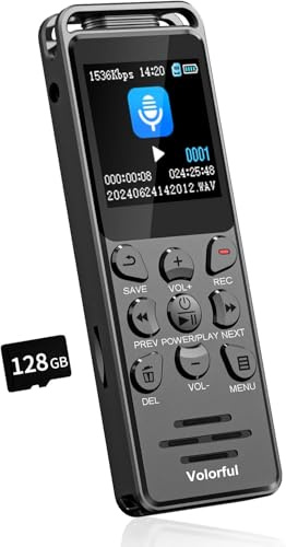 144GB Diktiergerät Digital 70 Std Aufnahmegerät, Volorful 1,44 Farbbildschirm Voice Audio Recorder, MP3 Player, USB-C Diktiergeräte mit Spracherkennung/Wiedergabe für Meeting Interview Vortrag