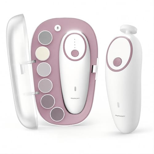 Momcozy Baby-Nagelfeile, elektrisch, wiederaufladbar Baby-Nagelknipser, sanfter Nagelschneider für Babys, mit Nachtlicht, 7 Schleifkopf-Ersatzpads, Rosa