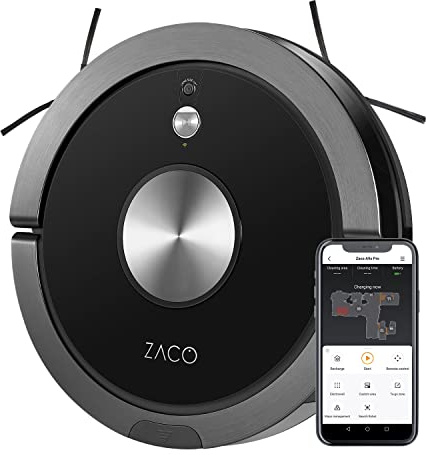 ZACO A9sPro Saugroboter mit Wischfunktion, App & Alexa, 7,6 cm flach, Staubsauger Roboter mit Raumkarte & Mapping, bis 2h Laufzeit, leiser Roboterstaubsauger für Teppich, Tierhaare & Parkett, schwarz…