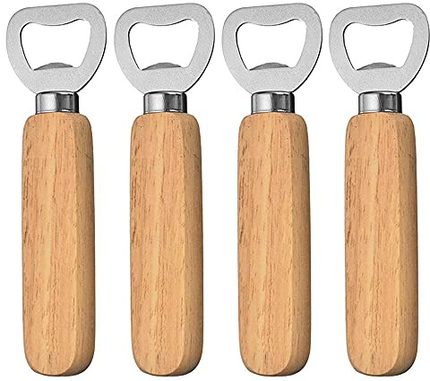 4 Stück Flaschenöffner ​holz Bieröffner Holzgriff Tragbare Personalisierter Naturholz Kronkorkenöffner Bier geschenke ​für Männer