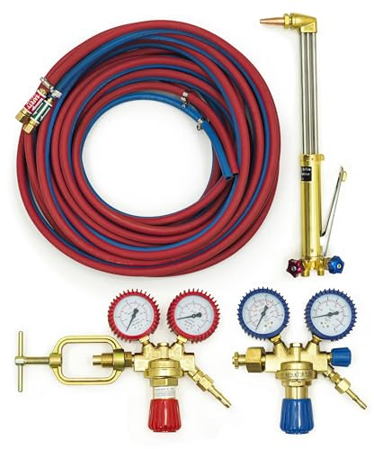 Schneidbrenner Set 45cm - Acetylen Sauerstoff Brenner Set mit Druckminderer, Schlauch 10m und Rückschlagventilen - Schneidbrenner Acetylen Sauerstoff für Schnittbereich 30-60mm