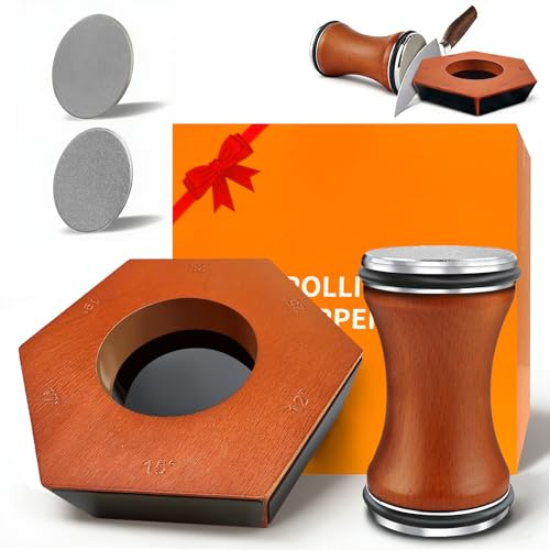 Rollschleifer Messerschärfer 12°/15°/17°/19°/22°/25° Schärfwinkel, Rollschleifer für Messer mit Magnet, Diamant-Schleifstein für jede Stahlhärte, 4 Klingen, rollender Messerschärfer