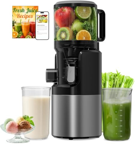 XTKKGFBIR SJ-068 Entsafter Slow Juicer, 152mm Einfüllschacht, Saftausbeute | 400W Entsafter für Obst & Gemüse, 3-in-1 Sieb für Saft, Sorbet & Nussmilch, 1,8L, BPA-frei, spülmaschinengeeignet
