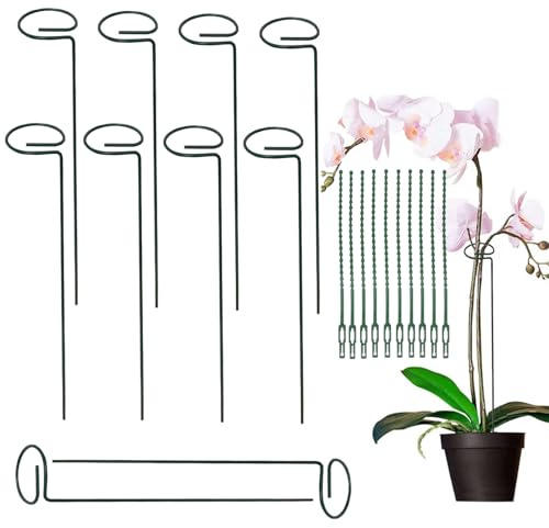 10 Stück Orchideenstab, ASSUGO 40cm Pflanzenstütze, Staudenhalter Stahl Garden Single Stem Stützring Für Orchideen, Amaryllis, Pfingstrosen, Paprika, Lilie Usw