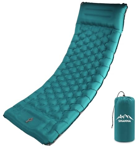 SHANNA Isomatte Outdoor Camping Luftmatratze: Extra Dick 12cm Ultraleicht Luftmatratze mit Fußpumpe Kompakte Aufblasbare Matratze mit Integrierter Pumpe, Optimal für Camping, Wandern (Pfauenblau)