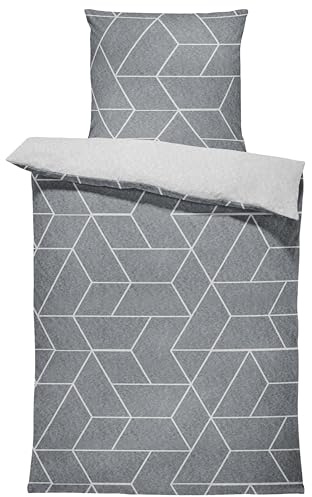 one-home Winter Bettwäsche Thermo Fleece Kuschelig Warme Bettbezüge Flauschig Warm Weich, Größe:2 teilig 135x200 cm, Farbe:Geometrisch grau