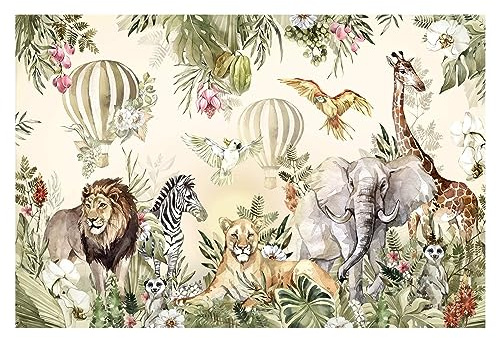 Bilderwelten Fototapete Kinderzimmer Aquarell Savannen Tiere 225 x 336 cm Vlies-Tapete XXL Smart Wandtapete Wanddekoration Kindertapete