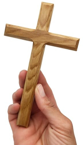 Lunexus Wandkreuz mit Fase aus Eichenholz gesegnetes Kreuz mit Zertifikat – 16x9,5 cm Holzkreuz zur Aufhängung – Taufkreuz Kommunion Konfirmation Geschenk Haussegen christlich