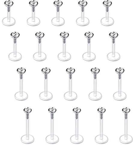 vcmart 16-20stk Lippenpiercing Labret Stecker Bioflex Flexibeler Kunststoff 16G 6/8/10mm Piercing Lippe Monroe Stecker