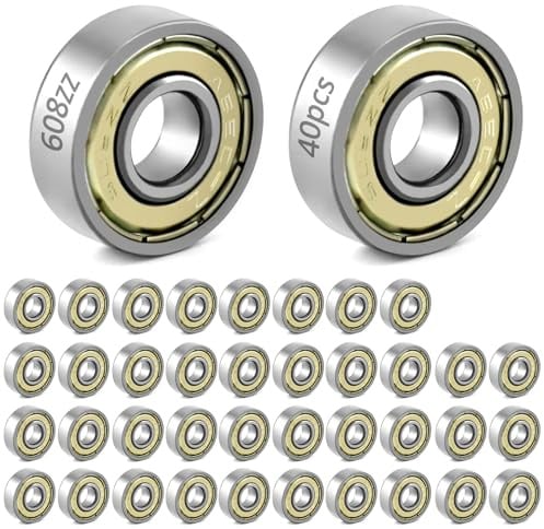 QWORK® 40 Stück 608zz Kugellager, Metall Double Shielded Miniatur Rillenkugellager, für Skateboards, Roller, Inline Skates, 8mm x 22mm x 7mm