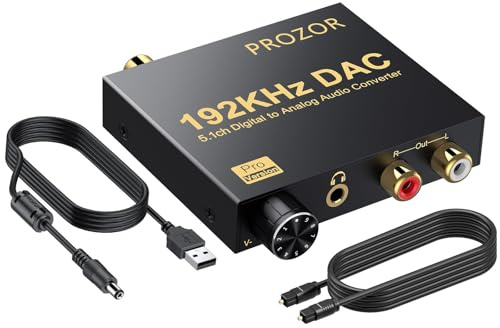 PROZOR Optisch auf Cinch 5,1CH Da Wandler VOL+- Digital Analog Wandler Audio Adapter 3,5mm Optical auf Analog Optisches Audiokabel Adapter, mit magnetischem Ring Netzkabel Lautstärkeregler