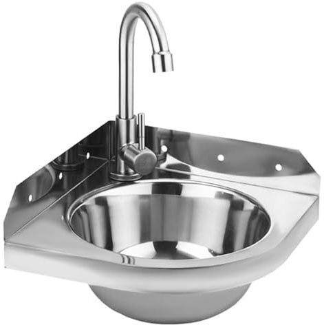 SUFAPRE Eckwaschbecken aus Edelstahl, dreieckig, Wandmontage, 26 x 26 cm, für Badezimmer, WC, Garage, Campingwagen, Boot
