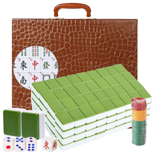 LANYOTA Mahjong-Set Großes Elfenbeinfarbe Ziegeln Mit Arabische Ziffern Fliesen Chinesisches Mahjong-Spielset 146 Tiles Majiang(grün)