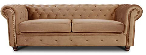 Sofnet - Sofa Chesterfield Asti 3-Sitzer (Beige, Velvet 28) | Couchgarnitur, Polstersofa, Glamour Design, Veloursstoff, Holzfüße, komfortabel für Wohnzimmer