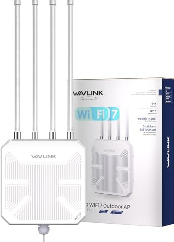 WAVLINK WiFi 7 Outdoor BE5100 Mesh Router, Repeater, Access Point, IP67 Wasserdicht, 15KV ESD, 4KV Blitzschutz, Aktives/Passives PoE, 8dBi Antennen, Langreichweite für Ländliche Gebiete & Unternehmen
