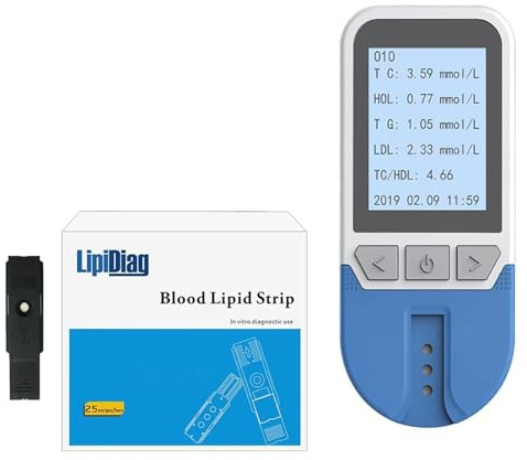 GXLDIANPU 5-in-1-Multifunktions-Lipid-Monitor-Messgerät, Test-HDL-Triglycerid-Cholesterin-Testmessgerät, Mit 25 Teststreifen, 500 Gruppen Datenspeicherung, 2 Minuten Schnelle Ergebnisse, Für Zu Hause