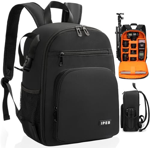 IPEB Kamerarucksack Tasche mit Stativhalterung Wasserdichtes Kameragehäuse Fotografie Rucksack Anti-Diebstahl für DSLR/SLR spiegellose Kamera Nikon Sony Canon (Schwarz-Orange)
