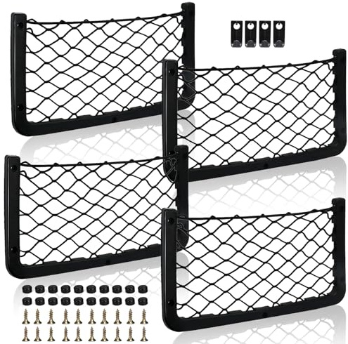 AOKITO 4 Stück Aufbewahrungsnetz Mit Haken, Gepäcknetz Auto, Kofferraum Netz, Ablagenetz, Elastisch Netztasche für Wohnwagen, LKW etc (36 x 18cm)