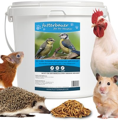 Futterbauer 10 L Soldatenfliegenlarven getrocknet, Premium Vogelfutter, Fischfutter, Futter für Reptilien und Nager, Proteinreiches Naturfutter wie Mehlwürmer
