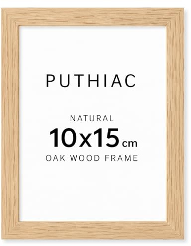 puthiac Bilderrahmen DIN 10x15 cm - Eichenholz Natur - Dünner Rahmen für Dokumente, Zertifikate, Fotos - Hochwertiger Echtholzrahmen