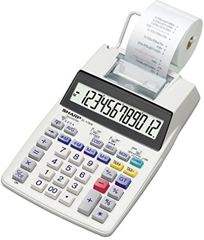 SHARP Druckender Tischrechner EL-1750V (großes 12-stelliges LC Display, schwarz rote Druckfarben) Weiß