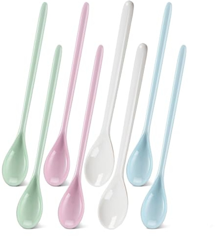 8 Stück Lange Plastiklöffel,Bunte Wiederverwendbare Joghurtlöffel Lang,Kunststoff Löffel für Dessert Kaffee,Eislöffel Lang,Bruchfest,Marmeladenlöffel für Küche