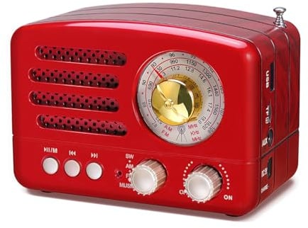 PRUNUS J-160 AM/FM/SW Retro Radio mit Bluetooth, Nostalgie Radio Klein mit 1800mAh Akku, Kleines Radios Küchenradio, Transistorradio Unterstützt USB/TF/Aux Funktion.(Rot)