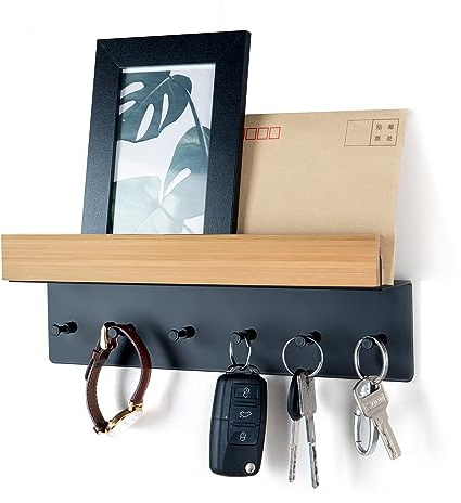 ANVODE Schlüsselbrett Holz mit Ablage, Schlüsselhalter Schlüsselregal mit 6 Haken, Wand Schlüsselboard für Eingangsbereich, Flur, Küche