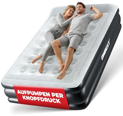 Onbest Luftbett selbstaufblasend – für 2 Personen – 203 x 152 x 46 cm -Luftmatratze mit elektrischer Pumpe – aufblasbares Gästebett in 3-5 Minuten – integriertes Kopfkissen (Schwarz)