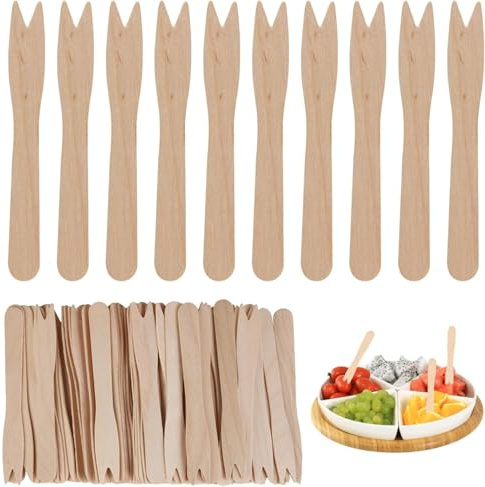 SHSHbuy Pommesgabel,200 Stück Holzgabeln,Einweggabeln Besteck,Holz Holzbesteck,Partybesteck Pommes Frites Gabeln Partygeschirr für Party Geburtstag Camping Picknick 8.5CM