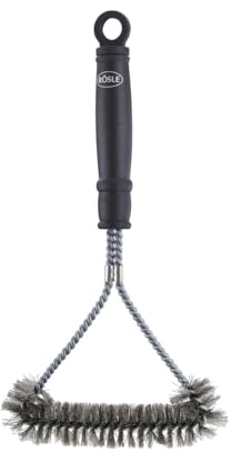 RÖSLE Grillrost-Reinigungsbürste, Hochwertige Grillbürste für Grillroste aus Edelstahl, Chrom und Emaille, Stahlborsten, Länge 30 cm, Schwarz/Silber
