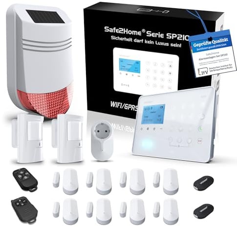 Safe2Home® SP210 WLAN Funk Alarmanlage Set kabellose Smart Home Alarmanlage mit App-Steuerung/SMS Anruf Funktion – inklusive Sensoren und Zubehör