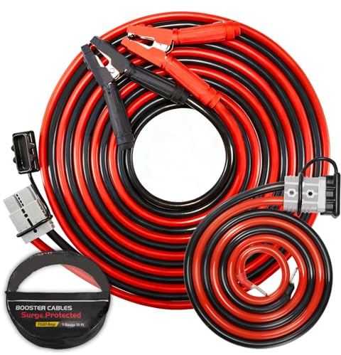 FIERYRED Starthilfekabel, 9 m, 1 AWG, schnelles Verbinden, 1000 A, robust, mit Reisetasche, Batterie-Überbrückungskabel für Pickup, Diesel-Pickup, SUV und Auto