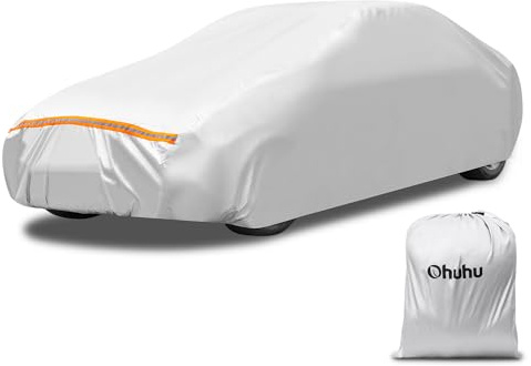 Auto Abdeckplane Vollgarage, Ohuhu Autoabdeckung für Limousine (485-510cm), Autoplane Auto Abdeckung Sommer & Winter, Autoabdeckung Outdoor Indoor, UV-Schutz Regen Sonne Schnee
