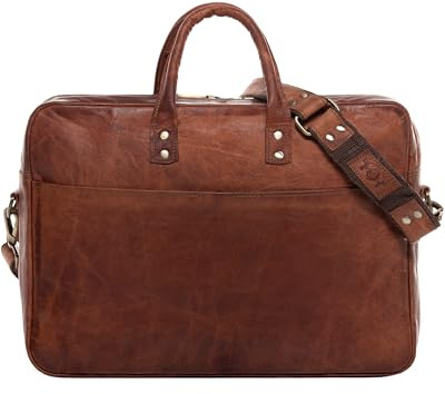 SID & VAIN große Laptoptasche echt Leder - 15 Zoll Laptop Business-Tasche CEDAR groß - Umhängetasche Aktentasche mit Schultergurt - Ledertasche Herren und Damen braun handgefertigt