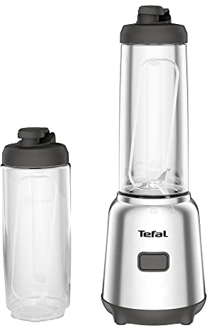 Tefal Mix und Move Mini-Standmixer, 300 Watt, 2 Flaschen To-Go in Premium Tritan, kompaktes Design, einfach zu reinigen, abnehmbare Klingen, Einknopfbedienung, Silber/Grau, BL15FD