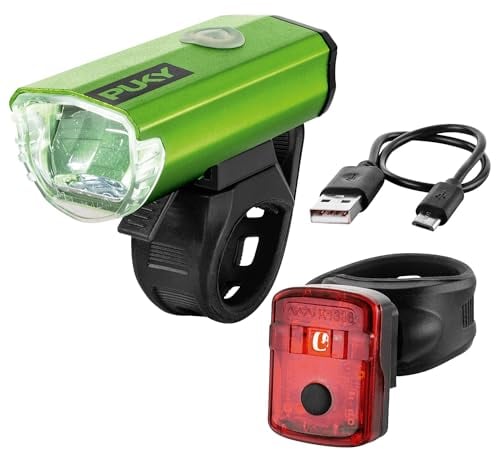 Puky LUMI Fahrradbeleuchtung Set Grün StVZO-Zugelassen Micro-USB Aufladbar