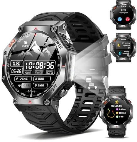 GPS Smartwatch Herren, 2025 Militär Smartwatch Sportuhr, 1.39'' Fitnessuhr Smart Watch für Android und ios, 3ATM wasserdichte Fitness Tracker mit Telefonfunktion//Herzfrequenz/Schlaf/AI (Klassisch)
