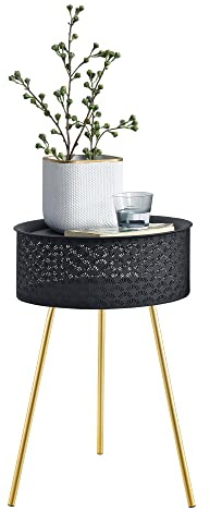 [en.casa] Beistelltisch 'Forshaga' 65x40cm Tabletttisch Metall Wohnzimmertisch mit Abnehmbarer Tischplatte Schwarz-Gold