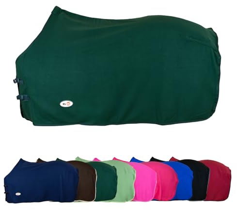 RL24 - Abschwitzdecke Basicline – Pferdedecke mit Schweifkordel, Widerristpolster & Metallverschluss – atmungsaktive Fleecedecke – Pferde Zubehör – Transportdecke in Dunkelgrün – 135cm