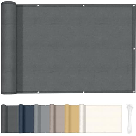 HENG FENG Balkon Sichtschutz 90x300cm, Balkonverkleidung für Blickschutz & Privatsphäre auf Terrasse & Garten, Wasserabweisend, Wetterfest, 95% UV-Schutz, 160g/㎡ PES inkl. Kabelbinder, Anthrazit