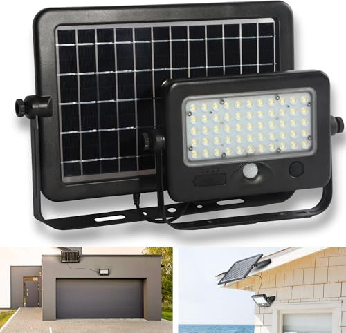 GINUX Solarlampen für Außen und innen 100W, 1100 LM Solarleuchten, Superhelle Solar Flutlicht mit Bewegungsmelder, Garten Sicherheitswandleuchte mit 3m Kabel, Portable, Camping, Powerbank