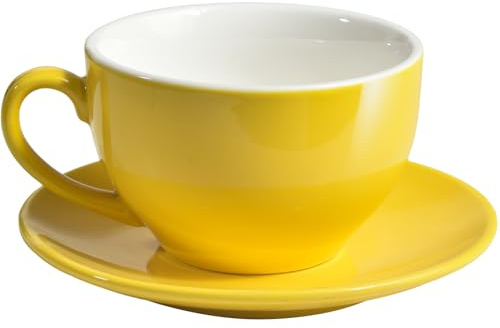 ionEgg Porzellantasse mit Untertasse 220ml/7,3oz für Cappuccino, Latte und Tee, Gelb