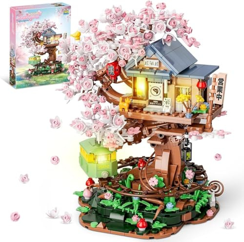 Kirschblüten Baumhaus Bausteine mit LED, Japanisches Izakaya Geschenk | Mit warmer LED und duftenden Kirschblüten bietet dieses Izakaya-Bauset (1098 Teile) eine tägliche Auszeit vom Alltag.