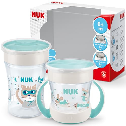 NUK Magic Cup & Mini Magic Cup Trinklernbecher Duo-Set | auslaufsicherer 360°-Trinkrand | 6+ Monate | auslaufsicher | 160 ml & 230 ml | mint